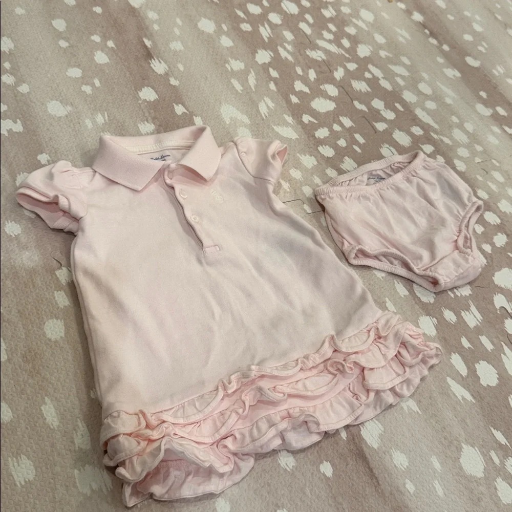 Polo by Ralph Lauren Light Pink Ruffle Hem Polo Dress - Girls